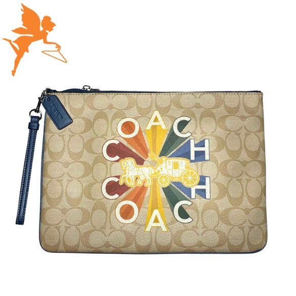 NWT RARE COACH Zippered Case In Signature Canvas W/Coach Radial Rainbow - Picture 2 of 9